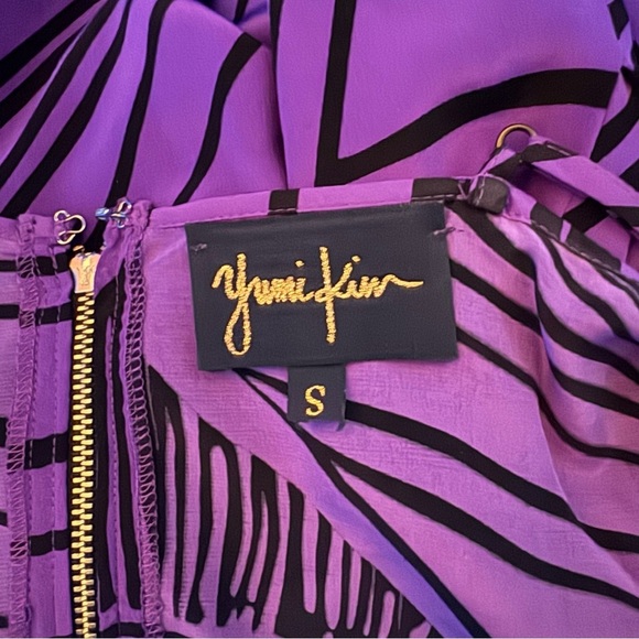 Yumi Kim Small Silk Mini Dress Purple Black Abstract Print Sleeveless Pockets - Picture 4 of 8